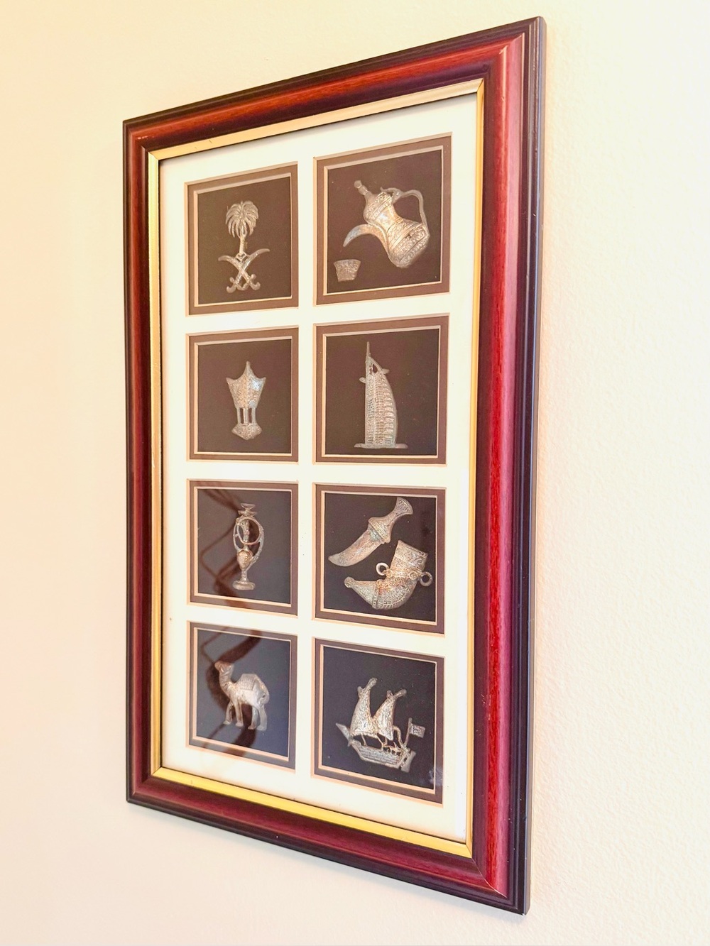 Framed Silver Accent Art Panel - Red/Brown Frame